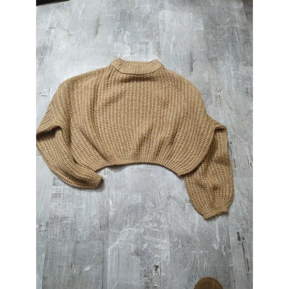 Ladies Simple Acrylic Sweater, Cropped, Tan Size L - Picture 1 of 5
